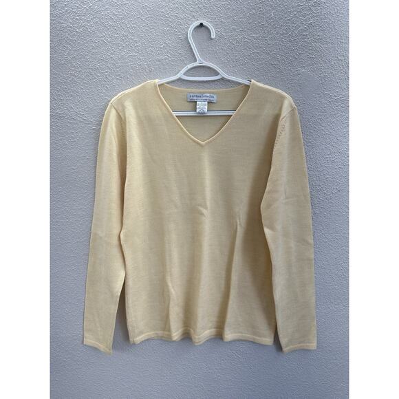 Sutton Studio for Bloomingdales Womens Sweater Large Yellow Merino Wool V-Neck - Picture 1 of 10